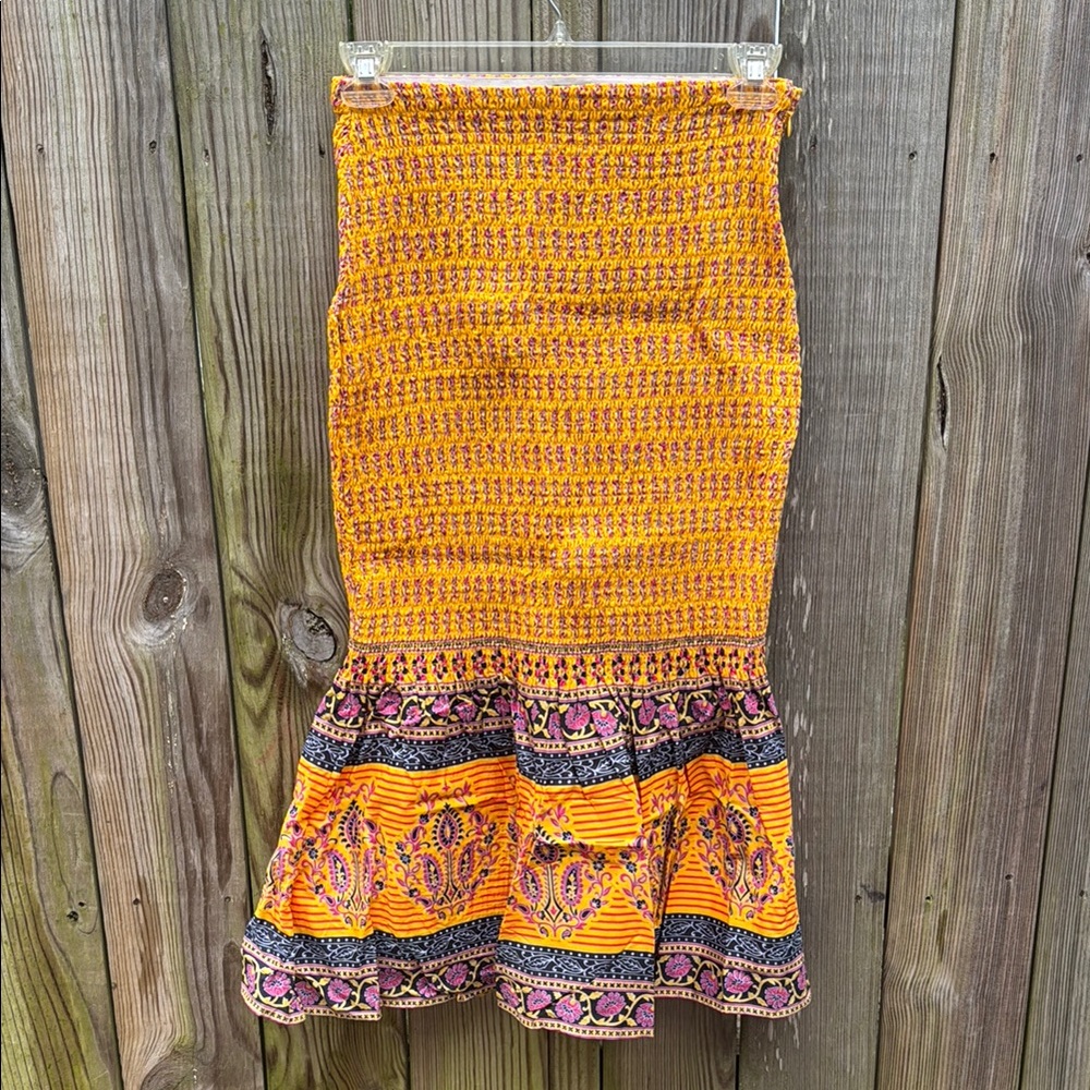 NWT J Crew Ruched Yellow and Pink Patterned Skirt - Size 2
